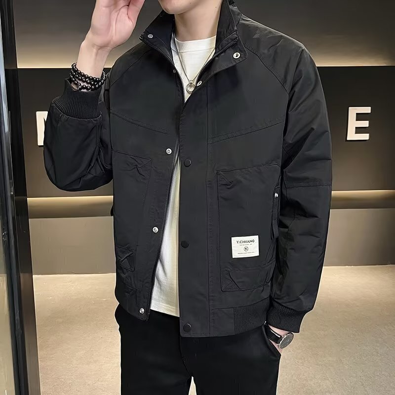 7613-BY春秋季痞帅外套男ins高街潮牌港风日系韩版潮流宽松夹克