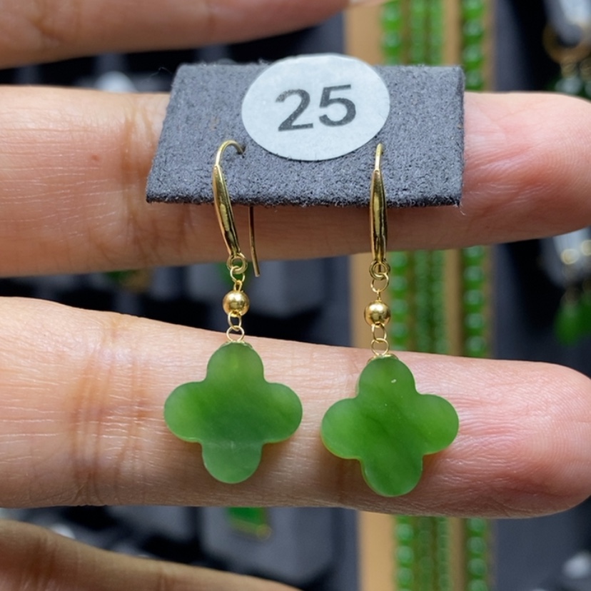 【闪购商品】和田玉耳饰18K金镶嵌12x3mm耳饰