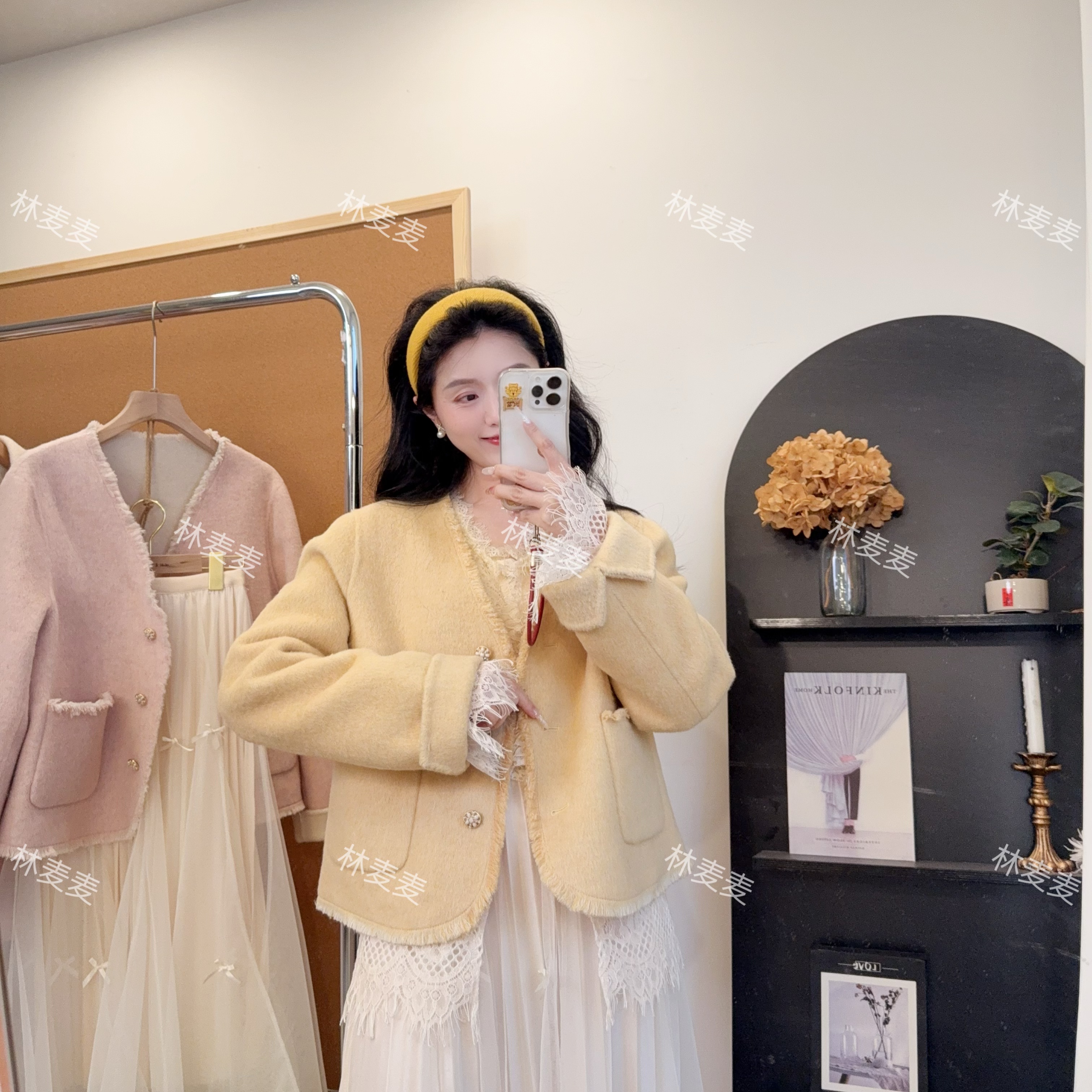 林麦麦【她很漂亮】小香风韩版甜美双面呢大衣外套流苏西装V领501