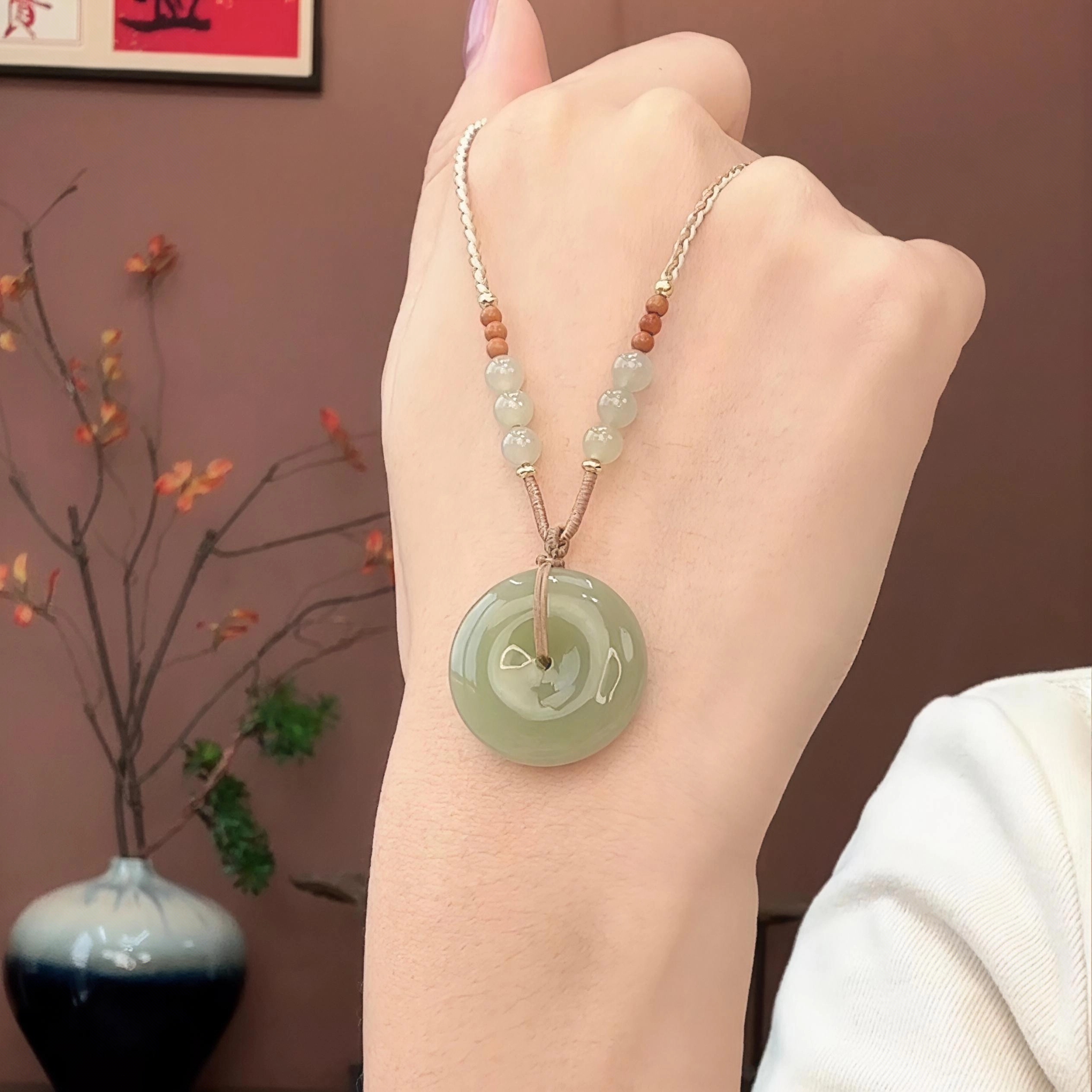 【福气安康】平安扣尺寸宽约25mm青海和田玉(赠链)多样性发一