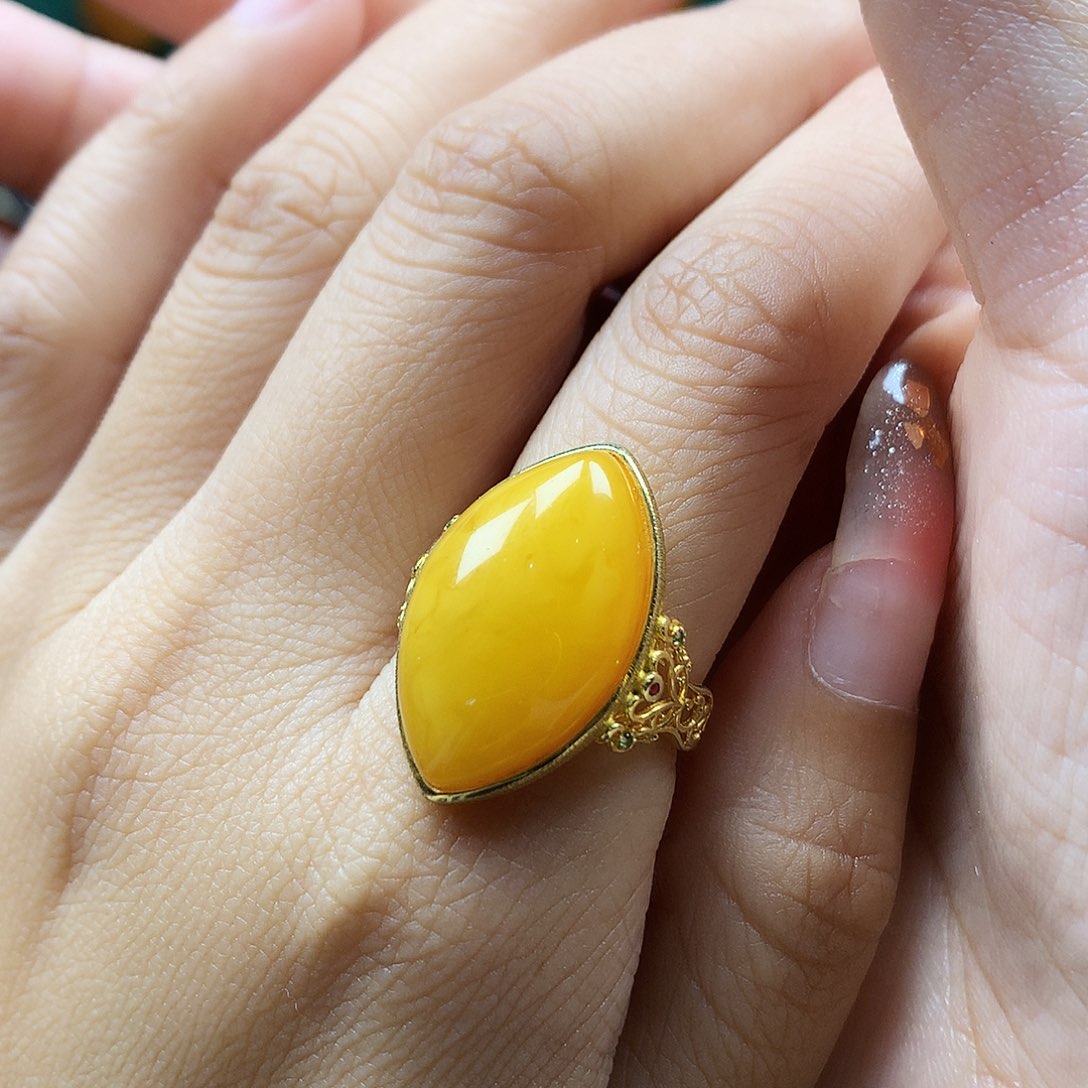 蜜蜡戒指银S925镶嵌戒指