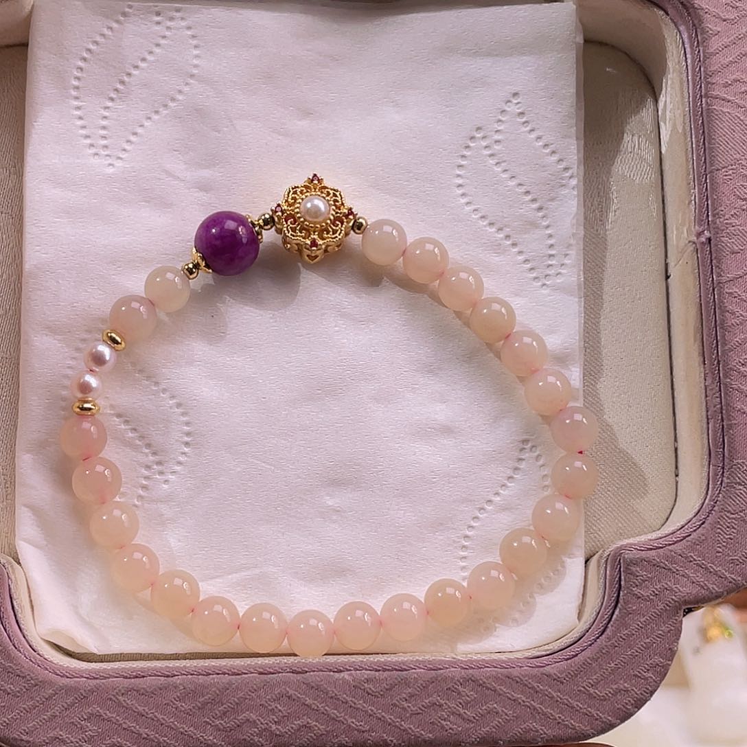 未镶嵌手串和田玉藕粉设计款手串6mm