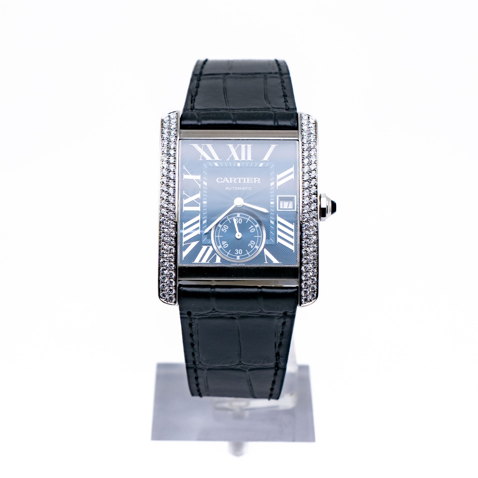 99新 Cartier/卡地亚 坦克WSTA0010 34*44后钻蓝盘机械男表 单表