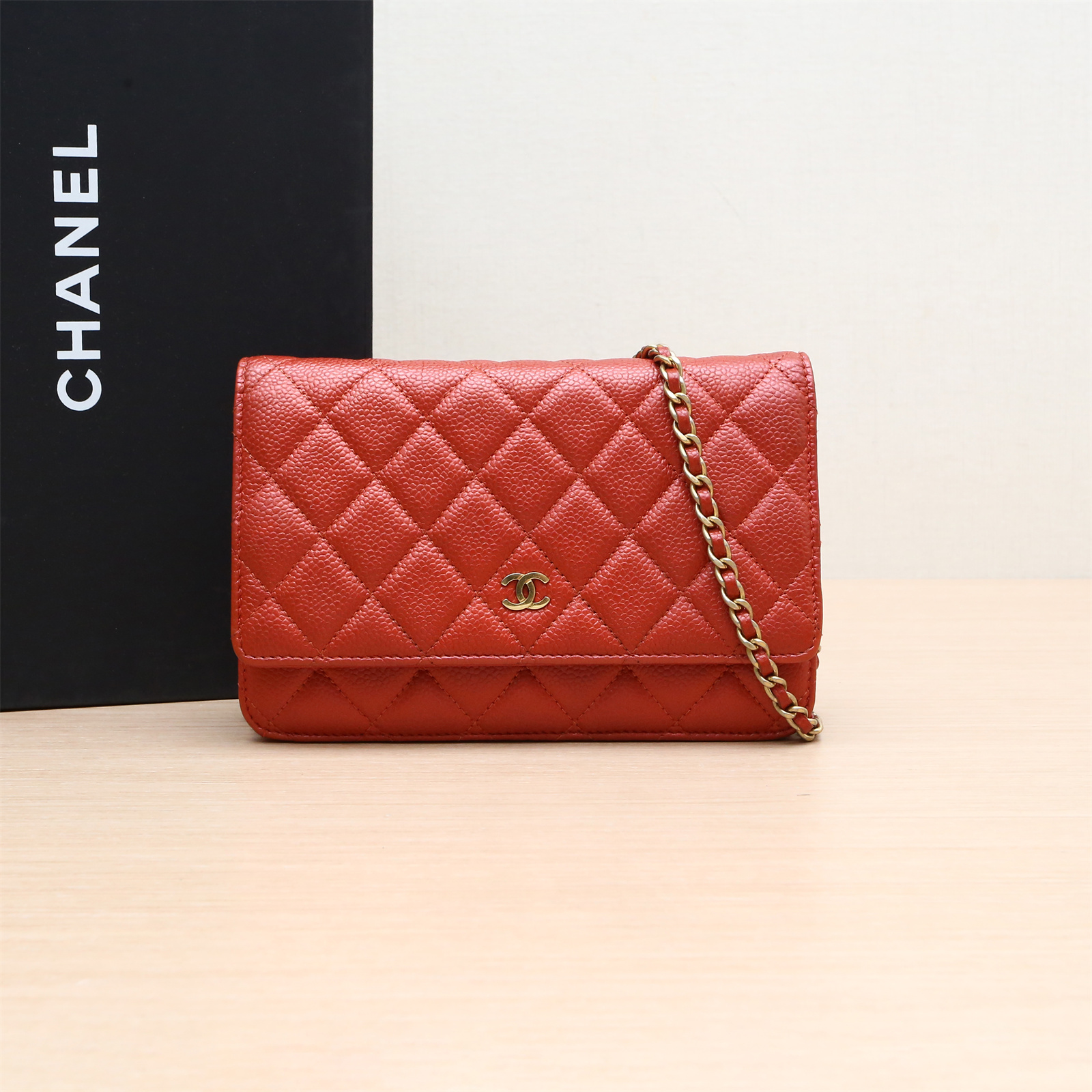 95新 Chanel/香奈儿 小花双双 CF WOC 红色 荔枝皮革C 20开 包