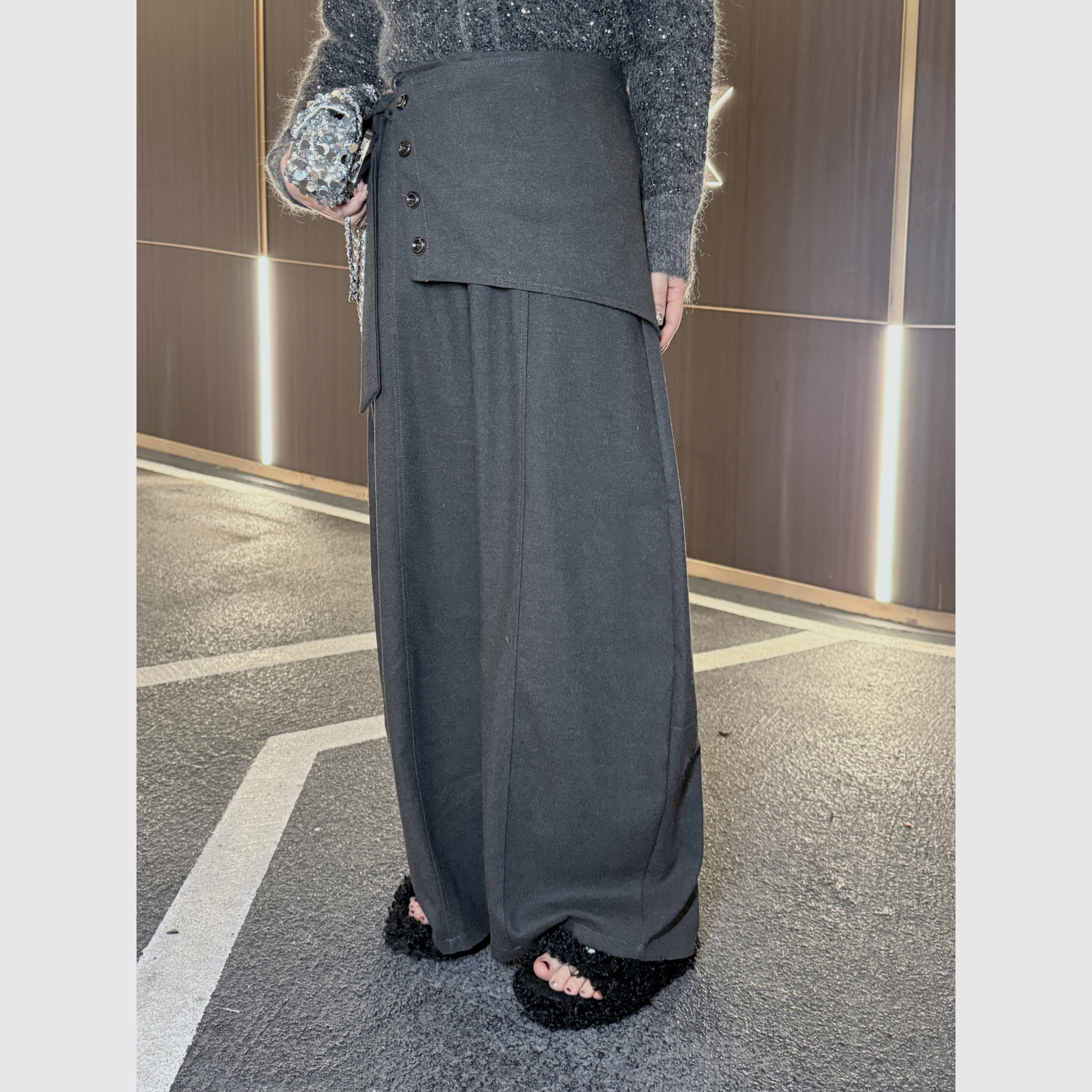 微胖温柔【屁帘裤】显瘦遮肉高腰时尚真两件屁帘子休闲裤WR9408