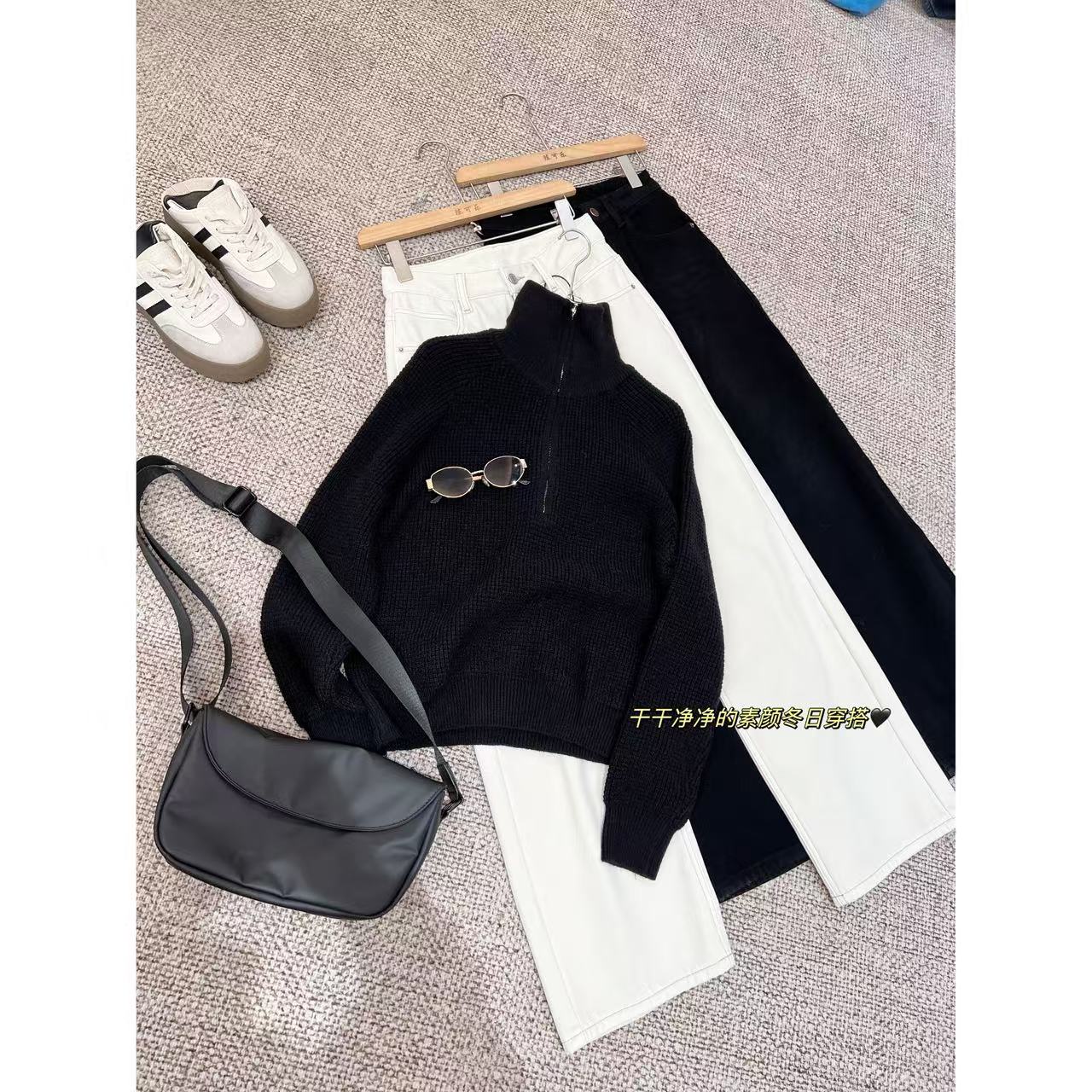 秋冬女士半拉链高领套头针织衫-M3922