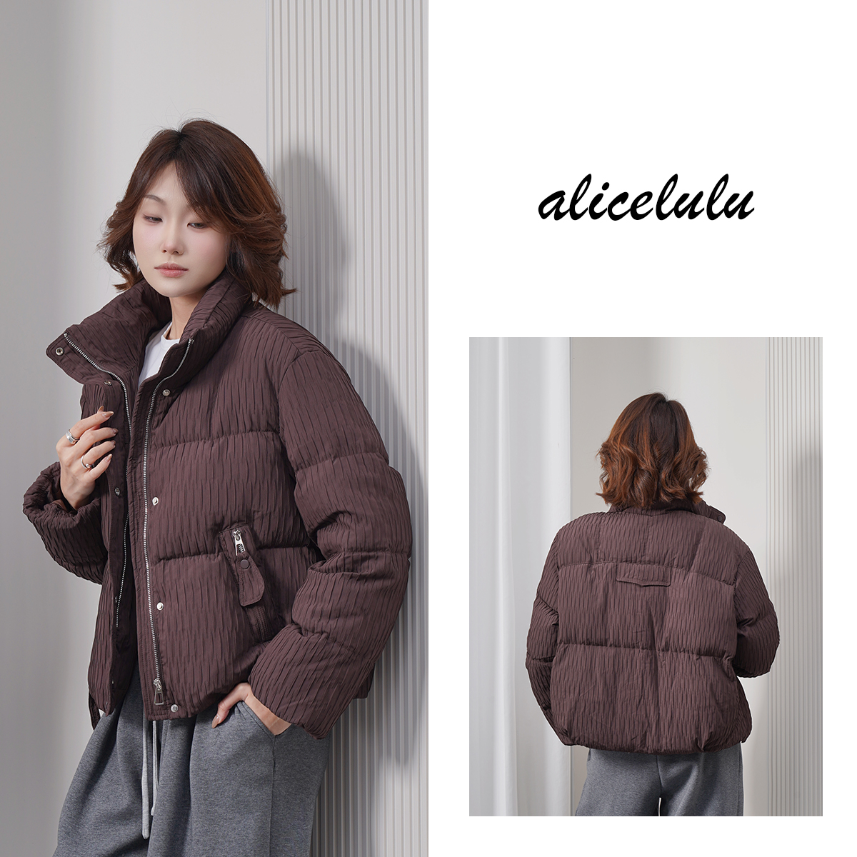 alicelulu 肌理感.立领短款羽绒服 宽松面包服 S1035575Tr