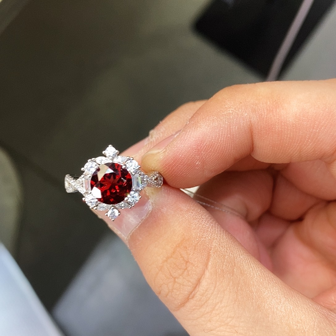 石榴石戒指银S925镶嵌