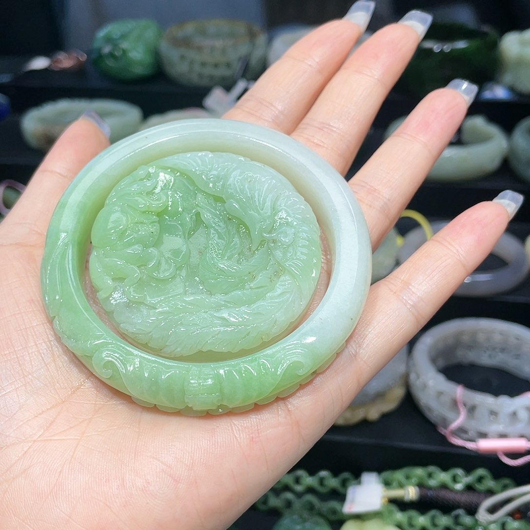 【闪购商品】和田玉手镯59高品翠青满翠圈口20未镶嵌