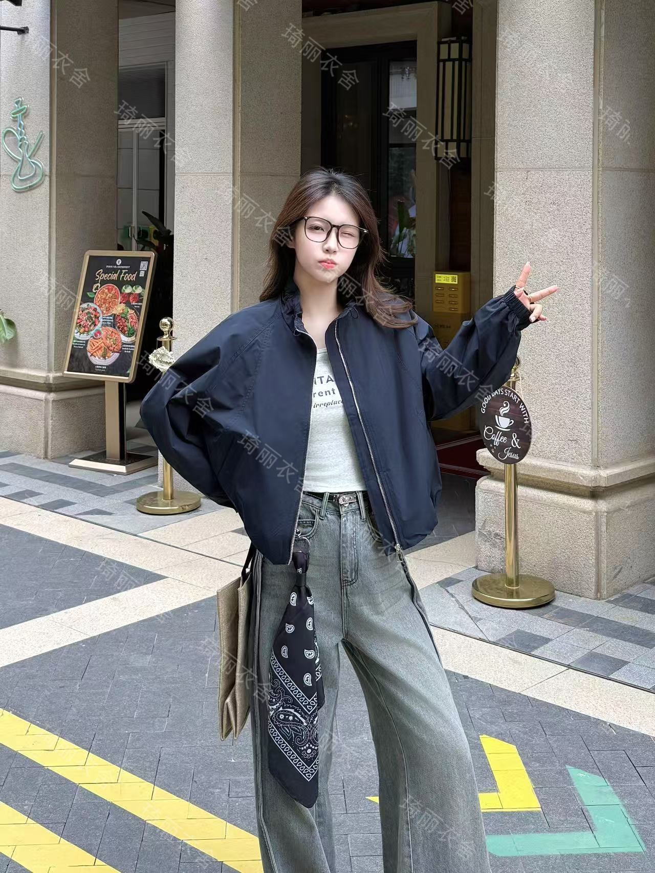 秋季新款女简约通勤上衣外搭立领短外套