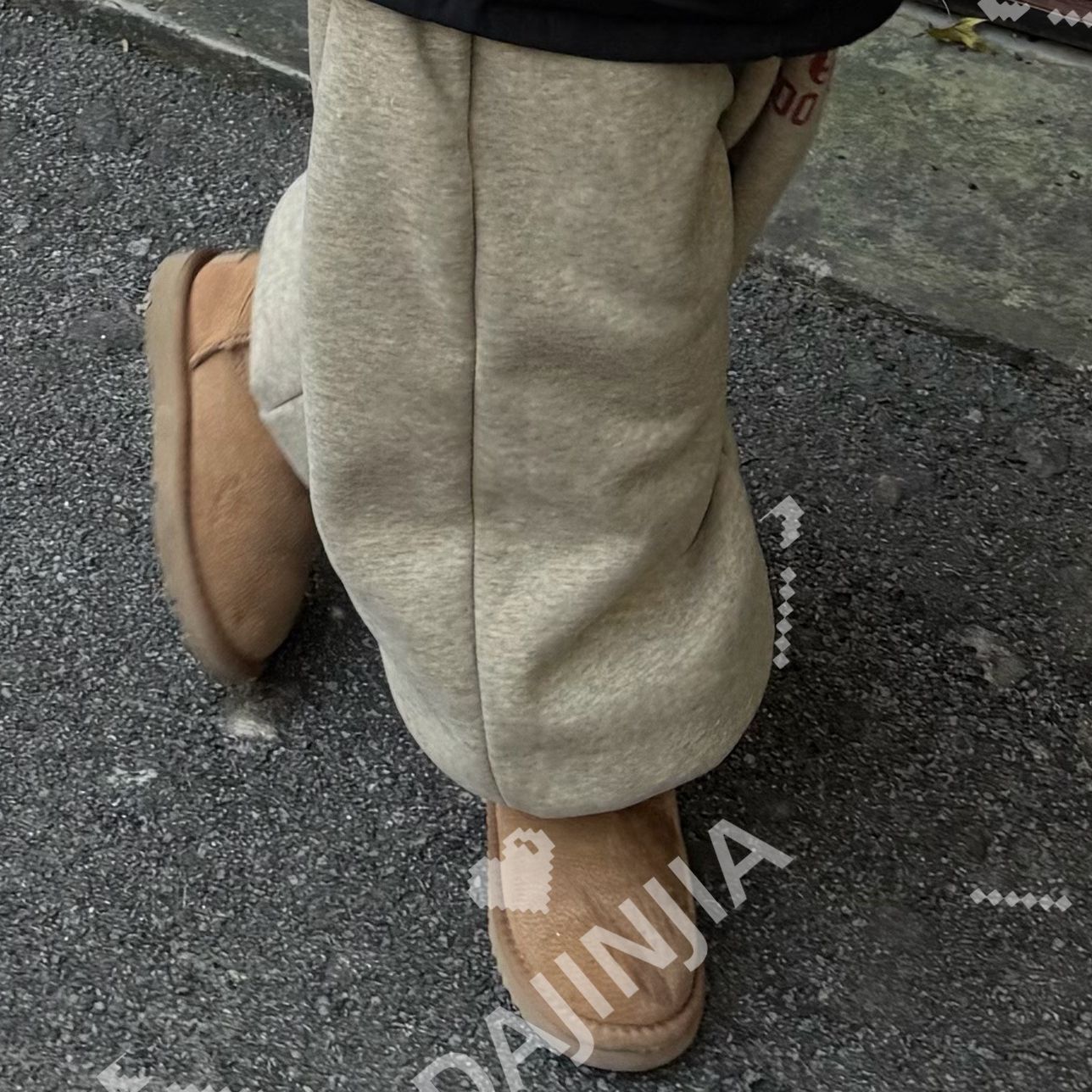 大金定制杏色韩系印花冬季加绒加厚男女童束脚入园保暖卫裤