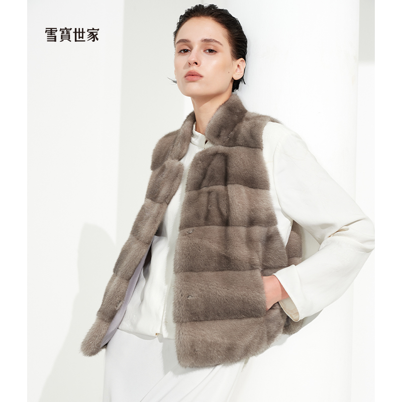 雪宝世家原创 水貂皮草马甲外套女时尚进口貂皮水貂毛外套