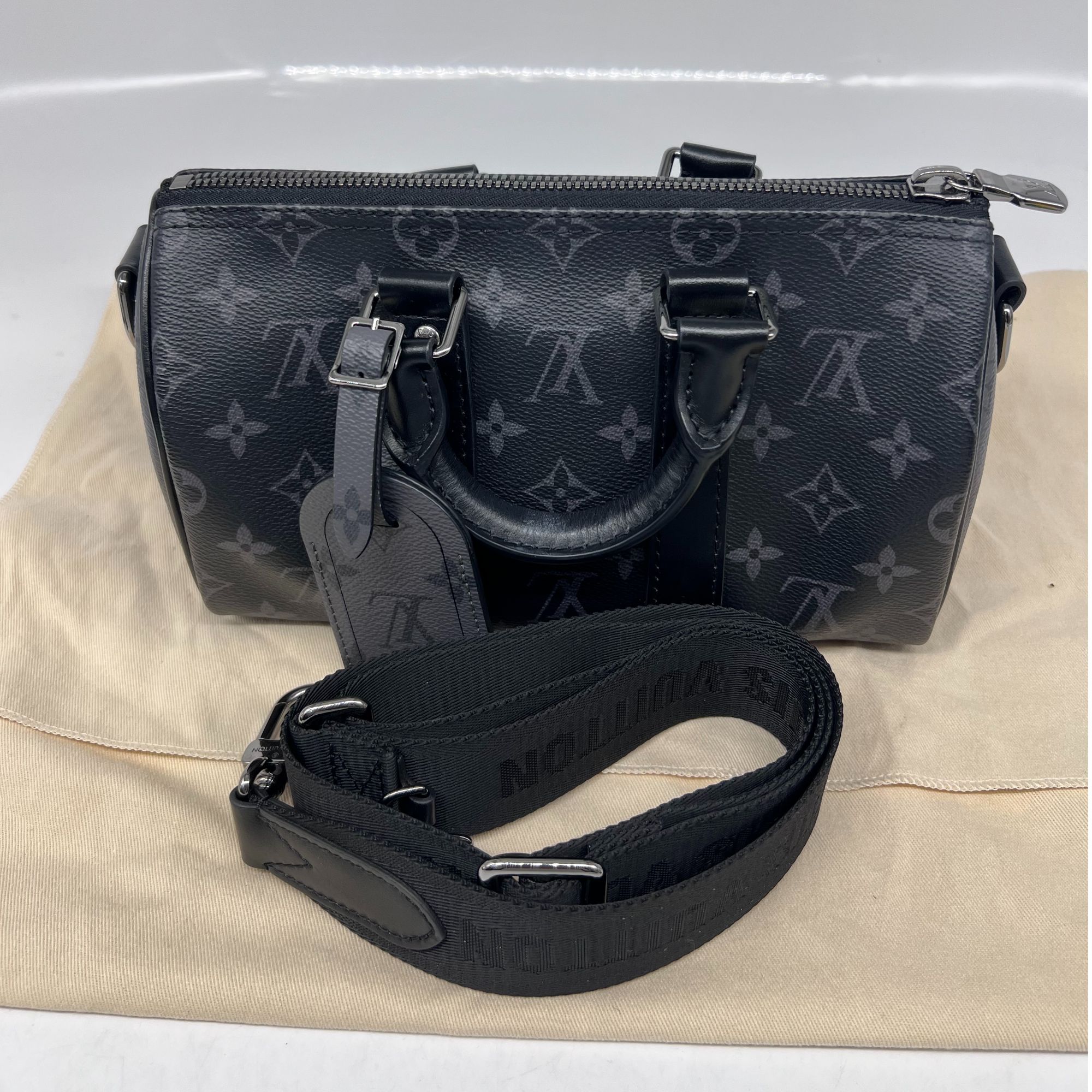 95新 LouisVuitton/路易威登 Keepall25黑老花单肩包 00204