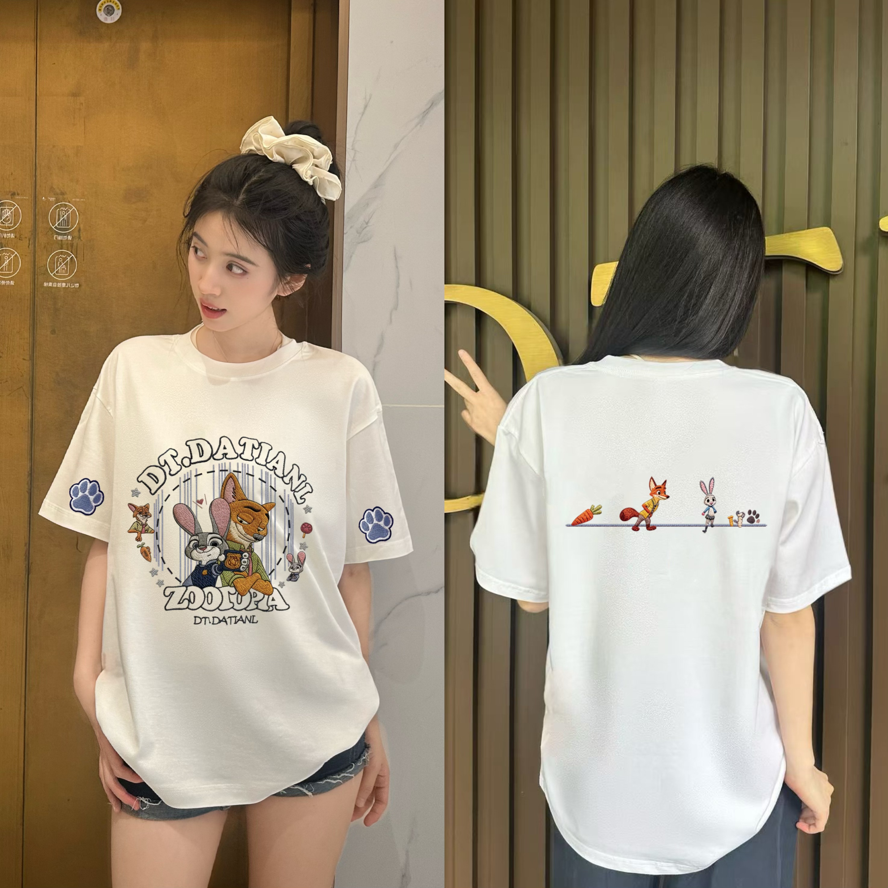 印花宽松型短袖春夏T恤潮流几何图案圆领常规情侣休闲圆领儿童