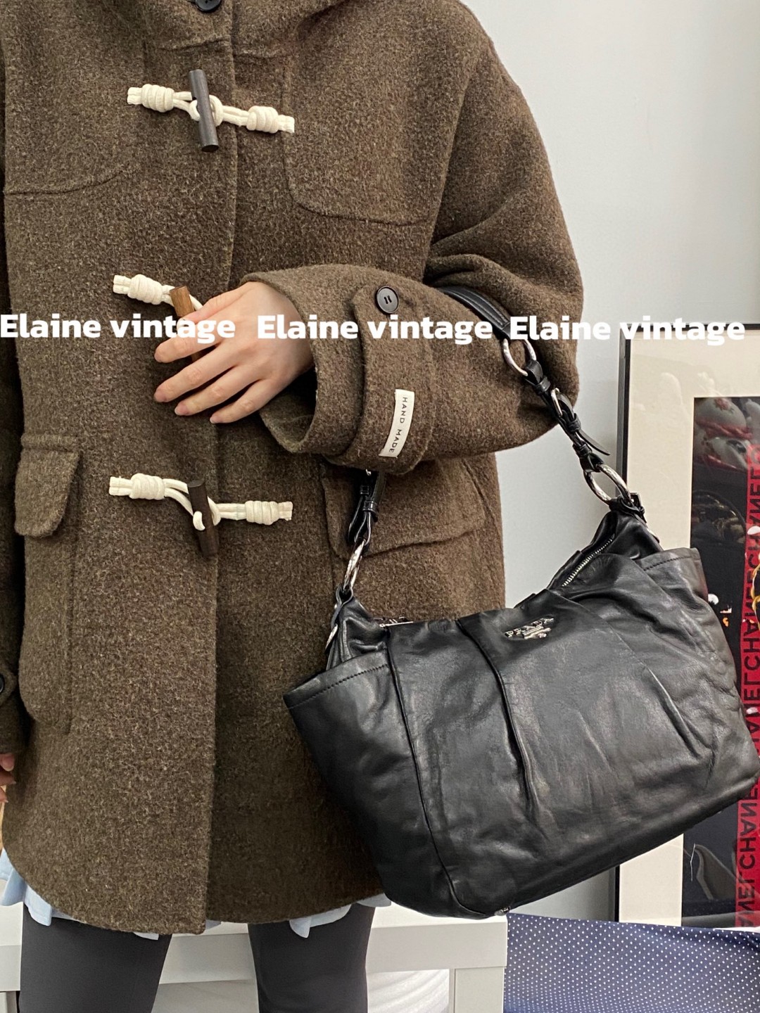 95新 Prada/普拉达 黑银单肩斜挎包两用包（30cm）