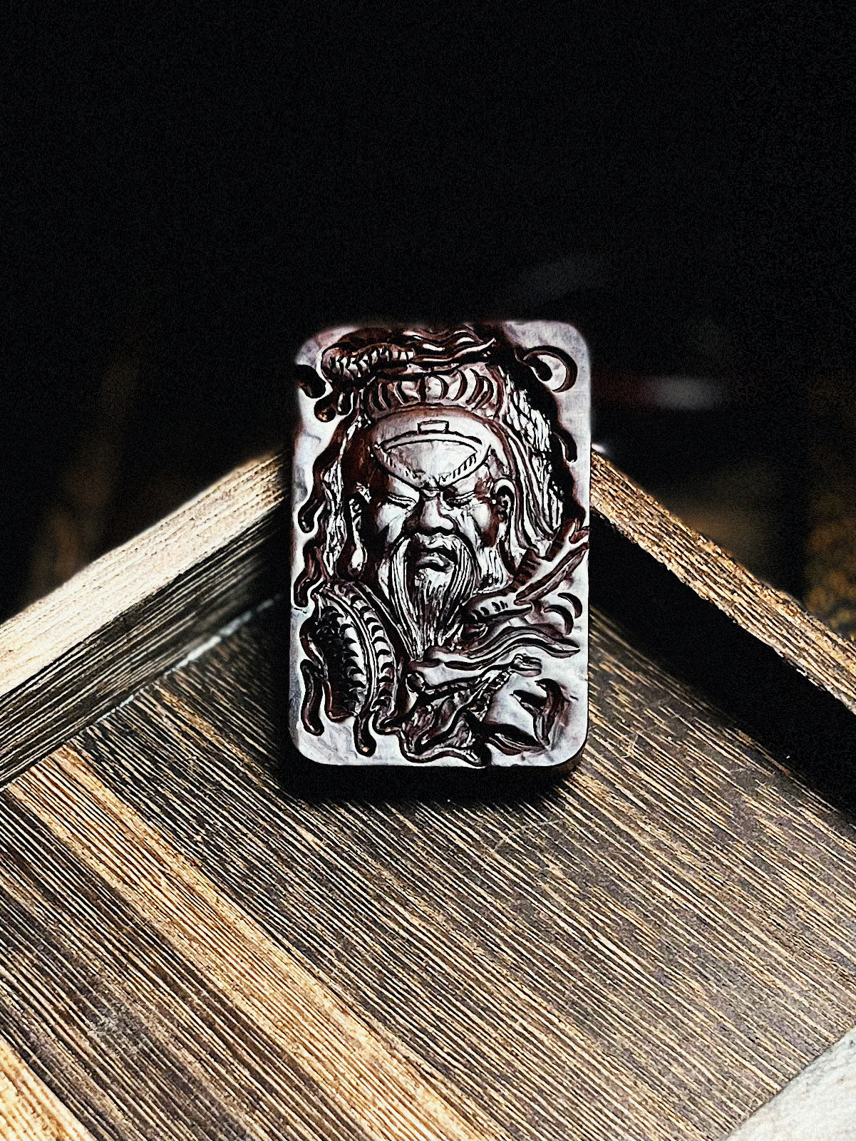 雷击枣木纯手工雕刻关公吊坠