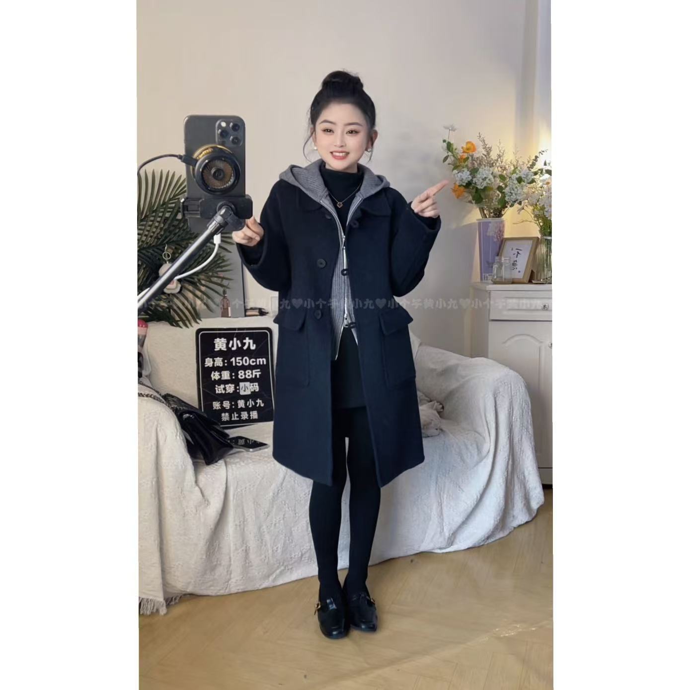 2025新款小个子定制双面绵羊毛大衣＋马甲两件套百搭秋冬韩版19115