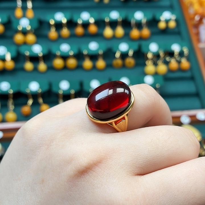 琥珀银S925镶嵌戒指