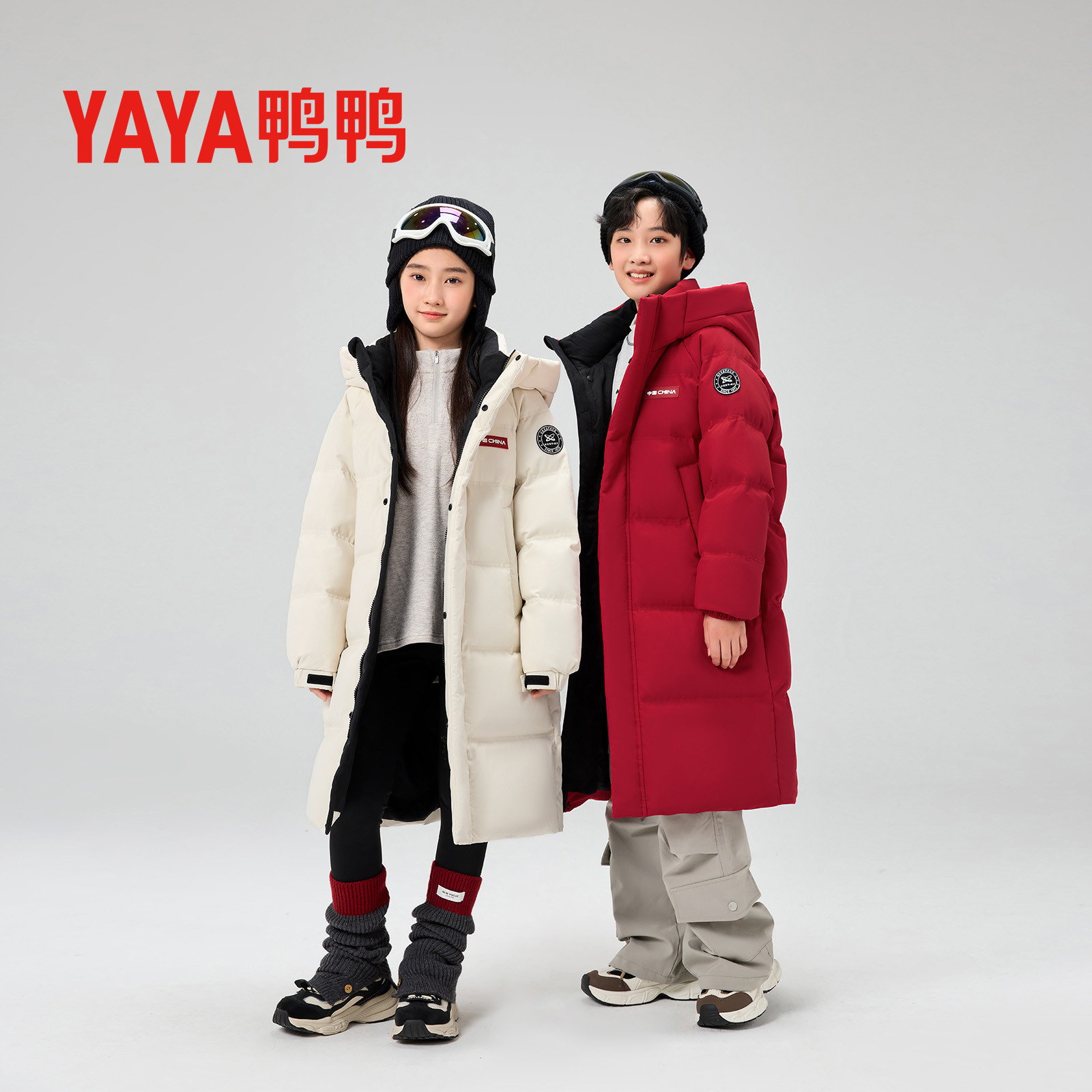 YAYA/鸭鸭新国标90绒【童装*时空道宇】长款男女同款户外防水羽绒服