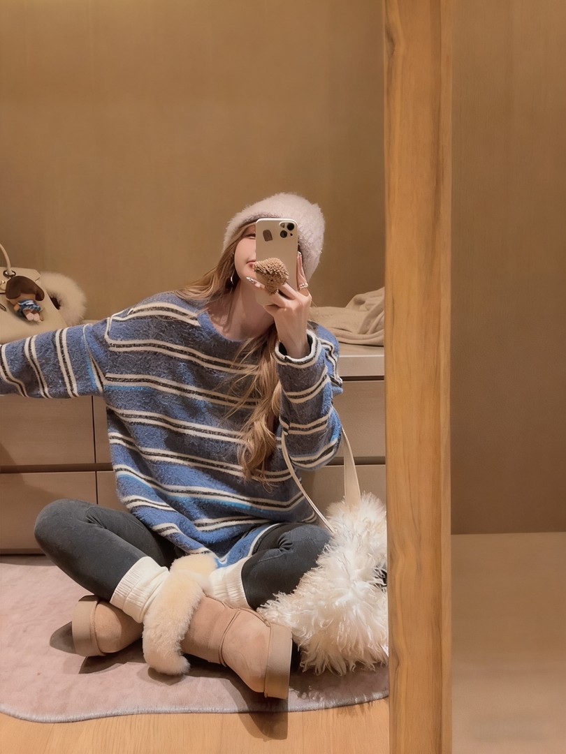 【暖绒线条】韩版撞色圆领条纹洋气百搭秋冬长袖休闲T恤宽松上衣