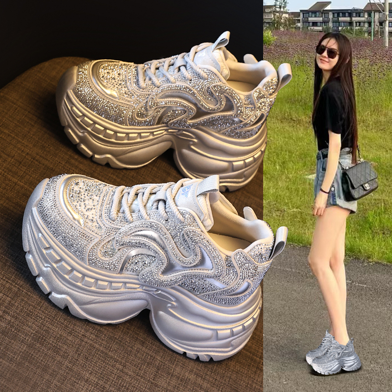 HS6798-50厚底内增高水钻ins网红爆款老爹鞋女2025秋季运动休闲鞋
