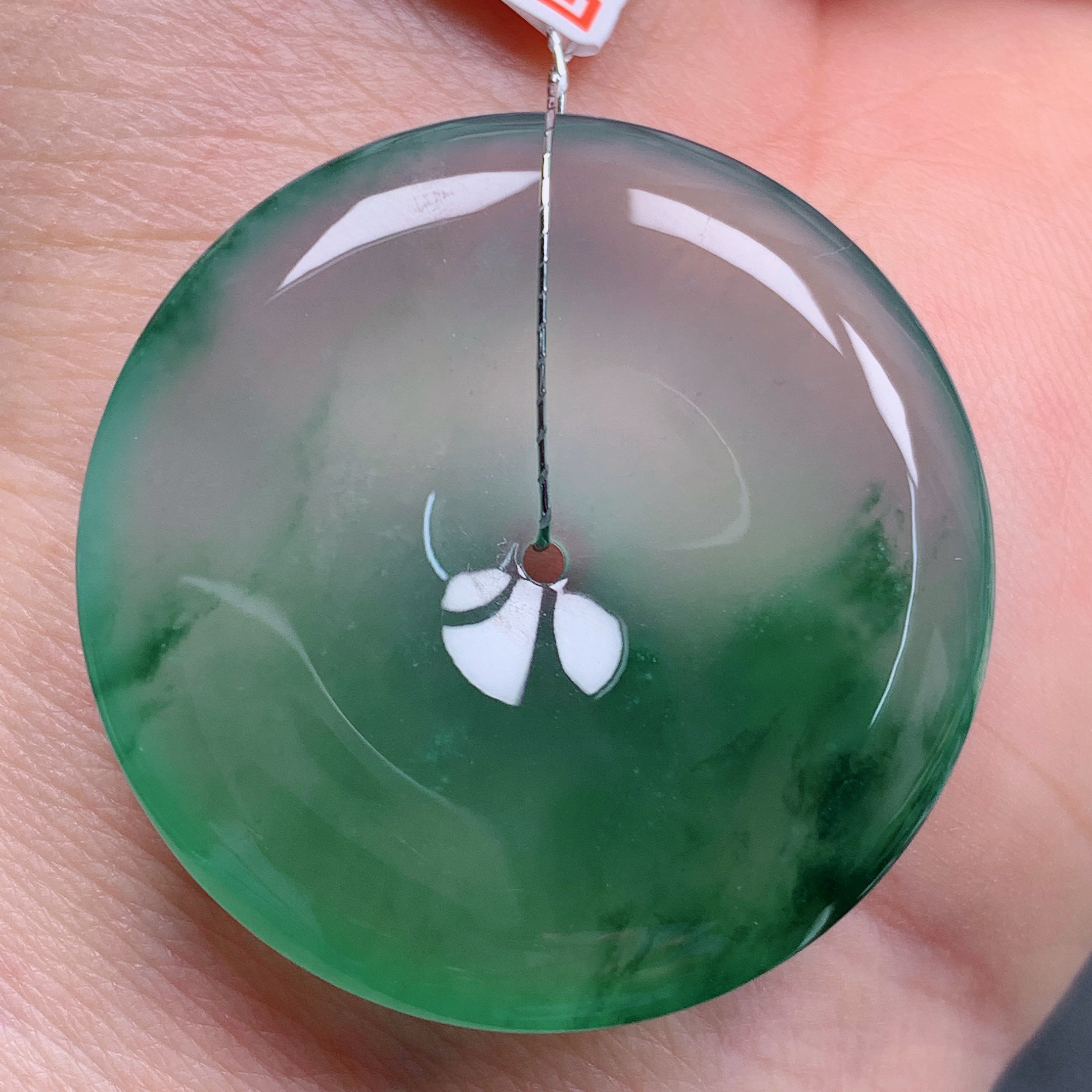 天然缅甸翡翠A货正冰飘花平安扣气质精美尺寸33+6  643