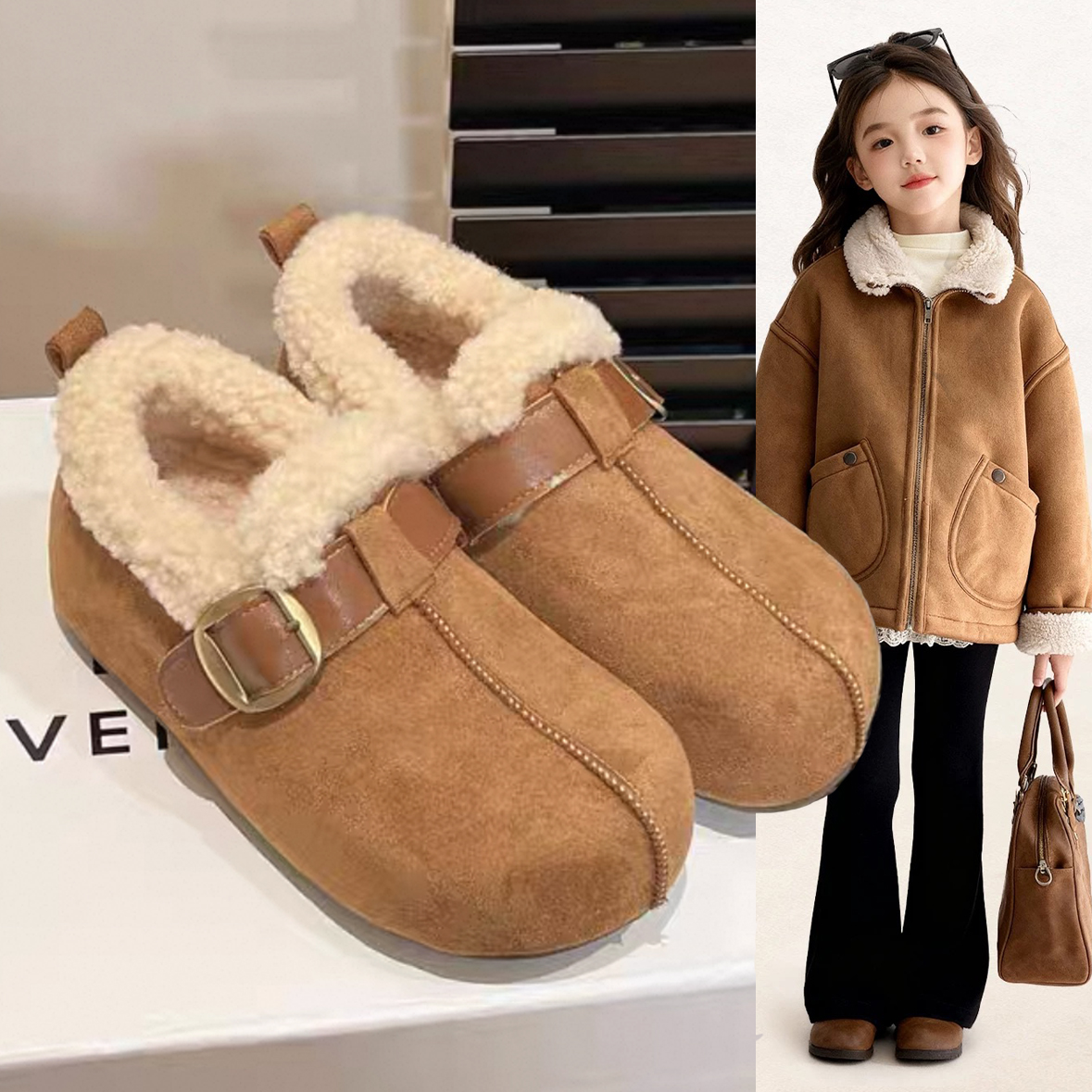 女童棉鞋勃肯鞋2025冬季新款软底羊羔绒勃肯鞋中大童女保暖雪地靴