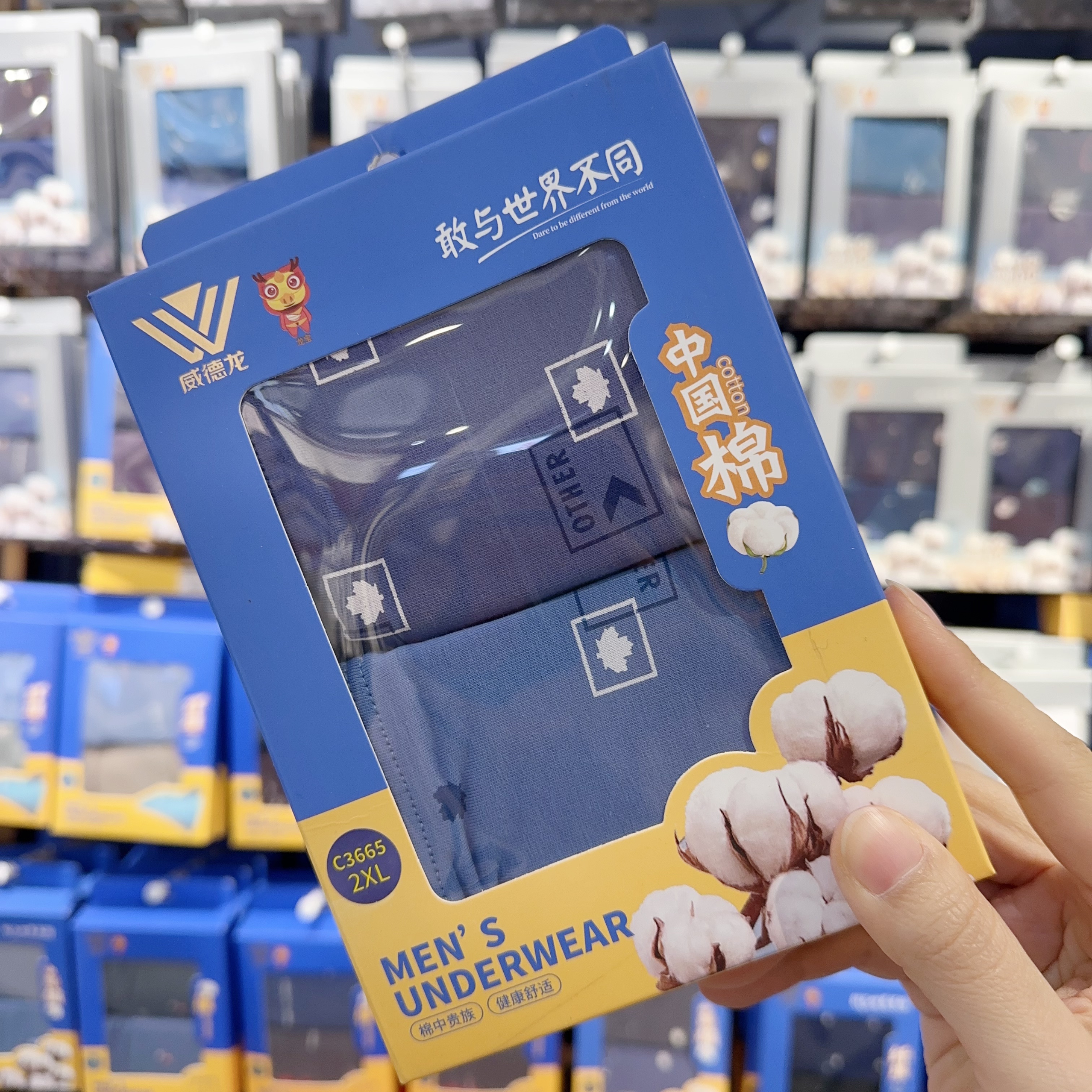 实体店威DE龙2条盒装柔软亲肤透气棉中腰弹力男士防卷边平角内裤