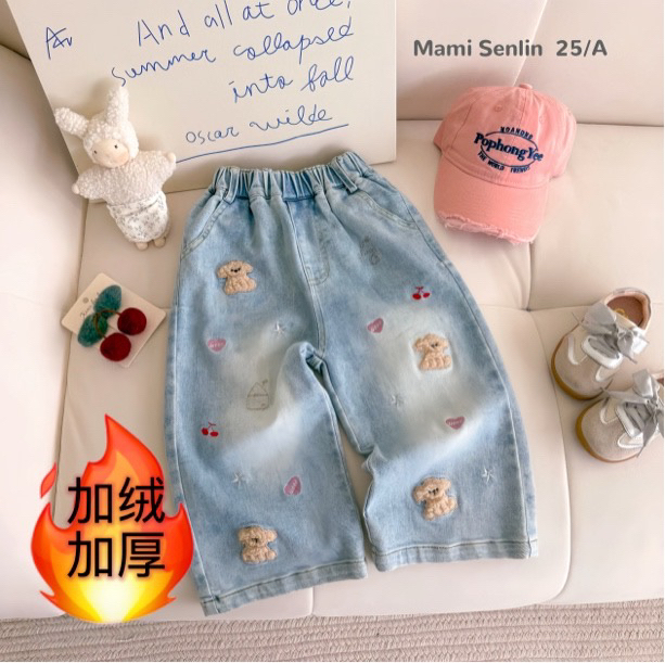 2025秋冬小狗毛巾绣加绒加厚休闲百搭阔腿裤直筒裤可爱卡通韩系