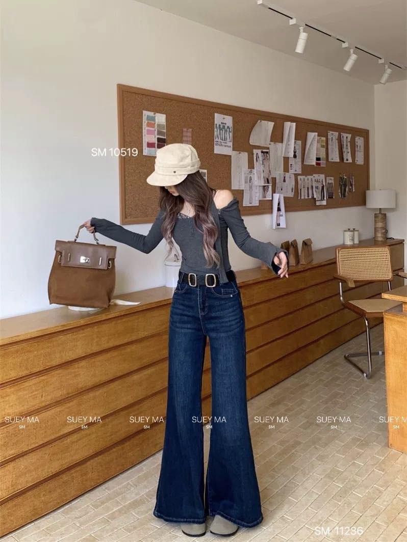 米满满-SM（#11236）显瘦牛仔高腰修身微喇裤（加绒加厚）