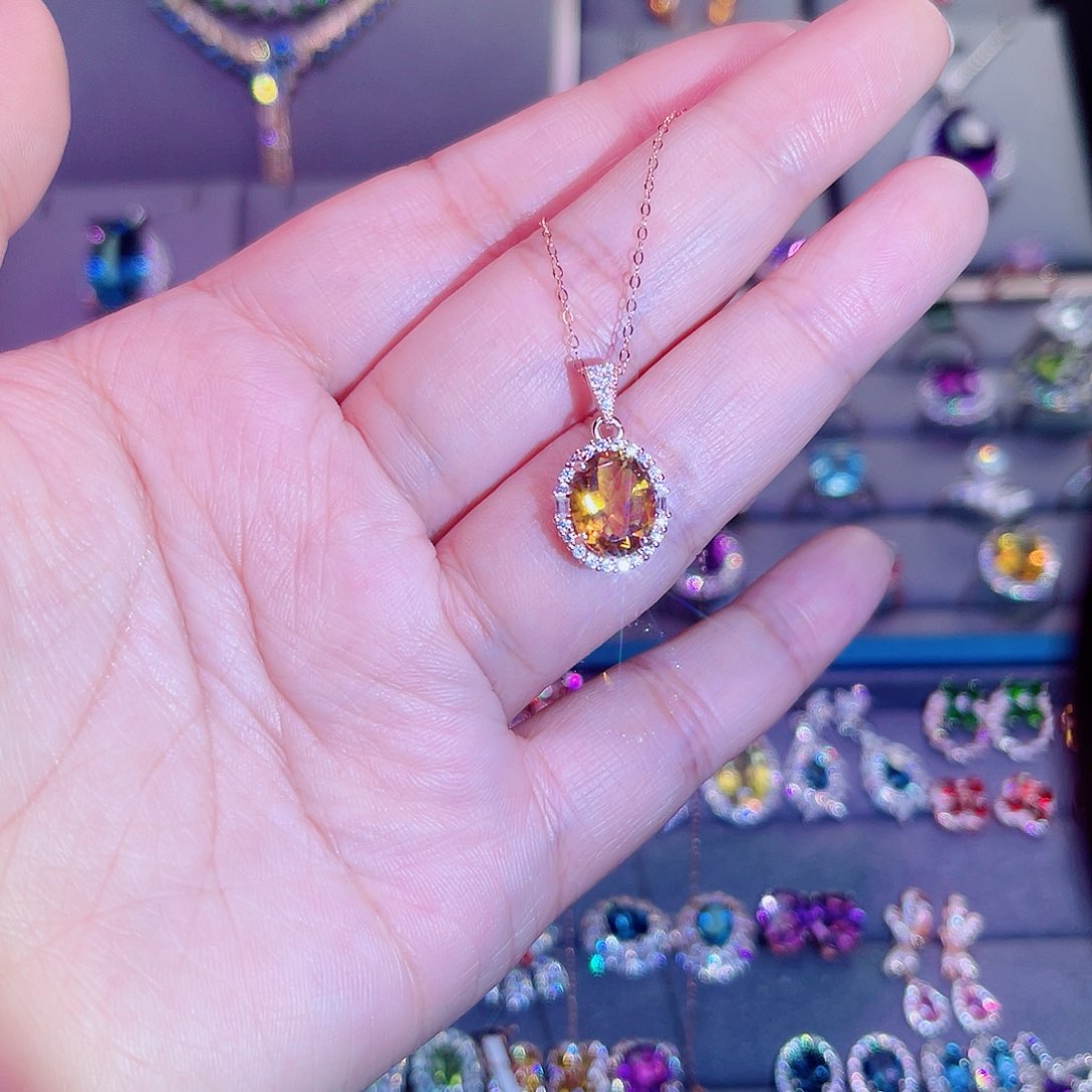 吊坠(赠链)银S925镶嵌黄晶5x7裸石