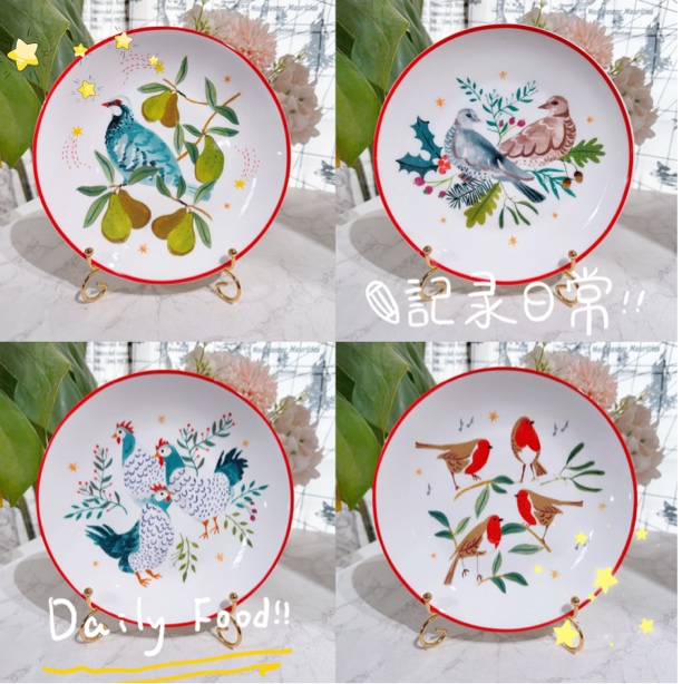 【四只小鸟】8英寸20cm家用彩色创意家用点心盘 外贸骨瓷餐具