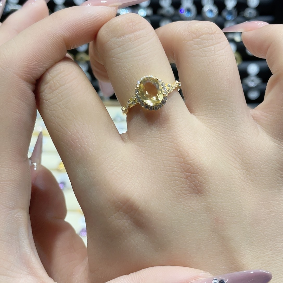 黄晶戒指银S925镶嵌戒指