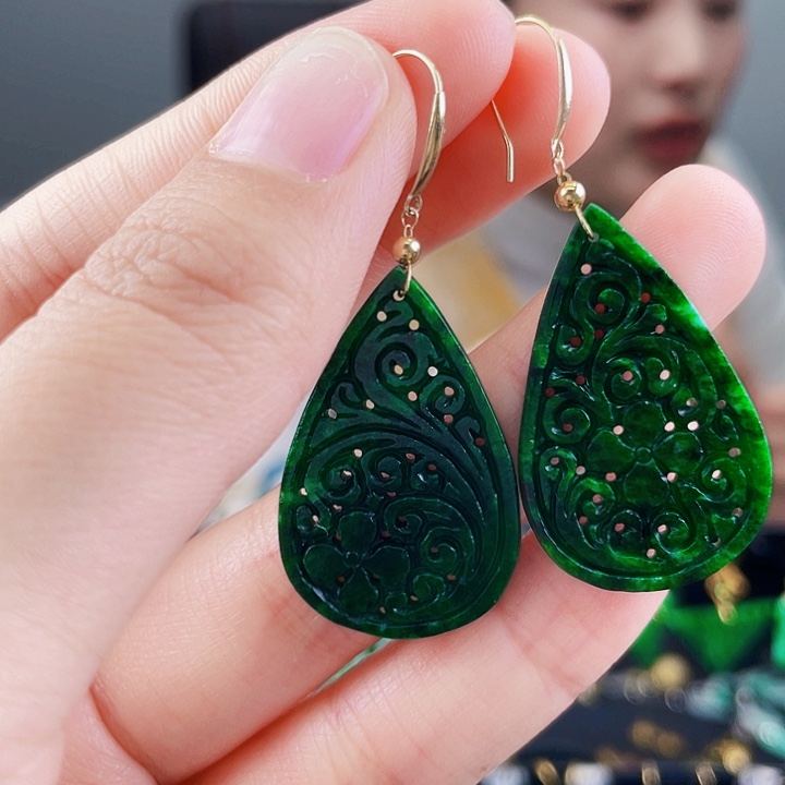 翡翠耳饰18K金镶嵌饰品