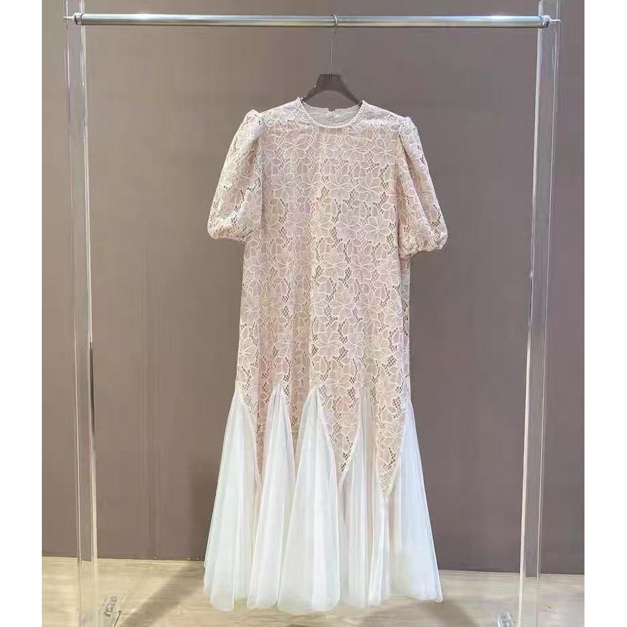 SS251708  重工蕾丝刺绣拼纱鱼尾连衣裙