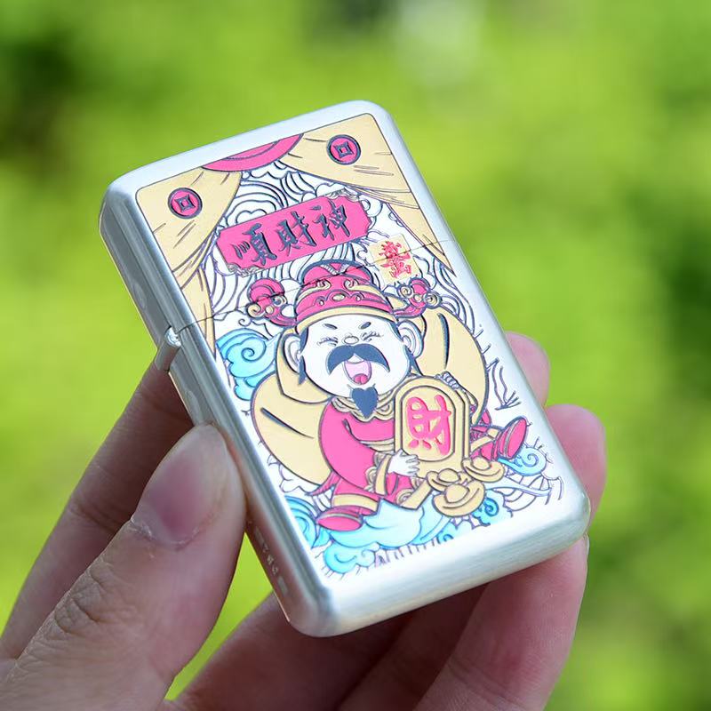 银拉丝珐琅彩顺财神煤油机L（不赠送煤油）B