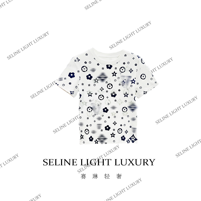 【25C-012】连2 2025 SELINE 春季原创纯色老花时尚百搭圆领短袖T恤