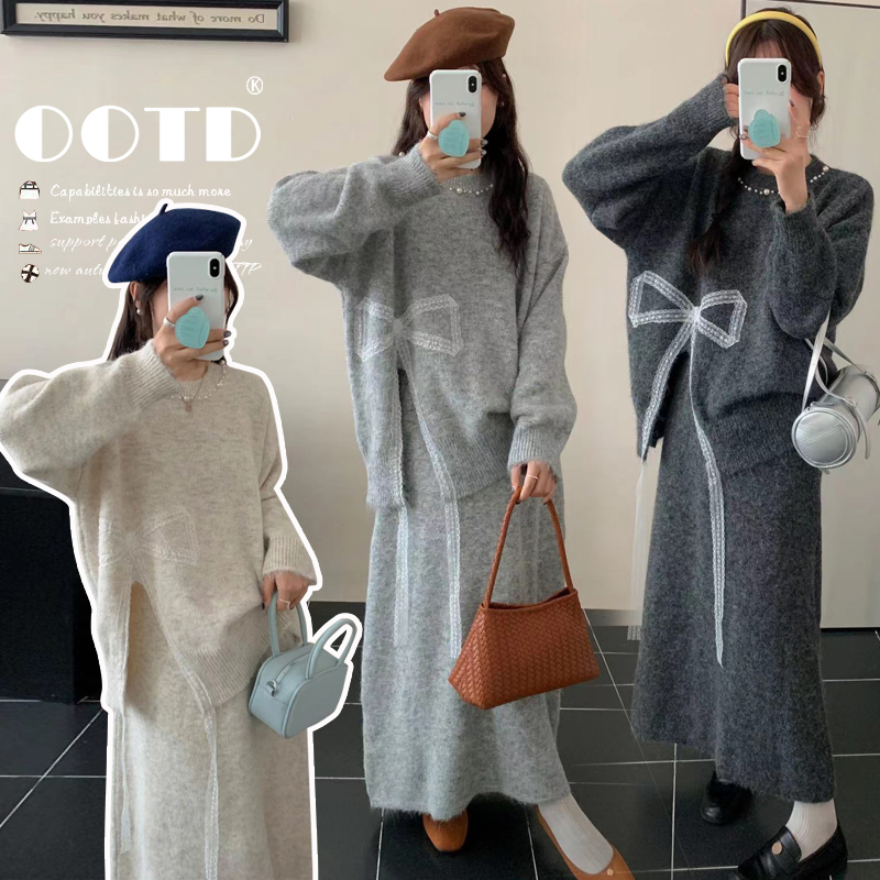 孕妇装秋季套装新款韩版时尚宽松孕妇毛衣秋冬款显瘦孕妇半身裙子