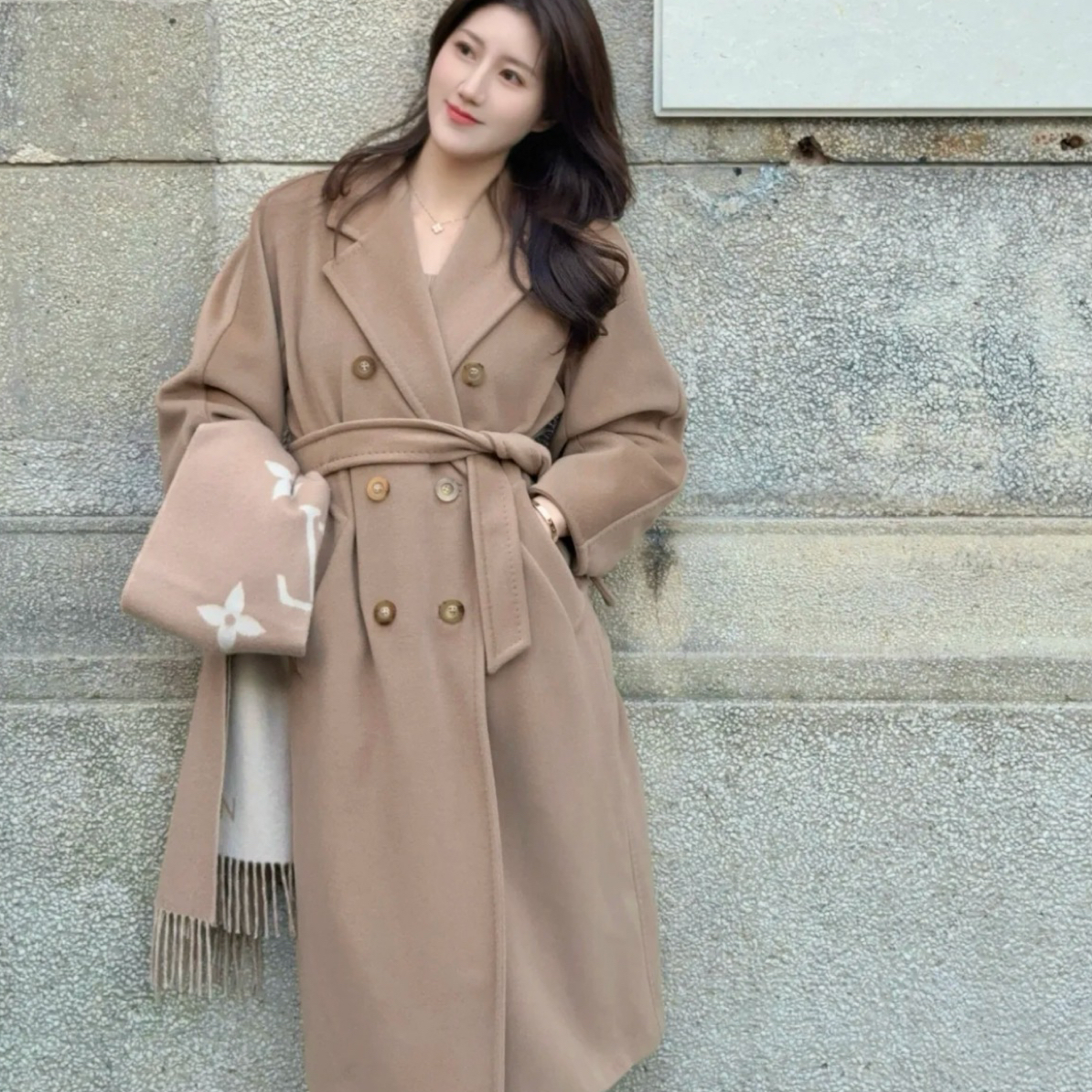 未使用 MaxMara 【24期的101801】羊毛羊绒长款双排扣大衣