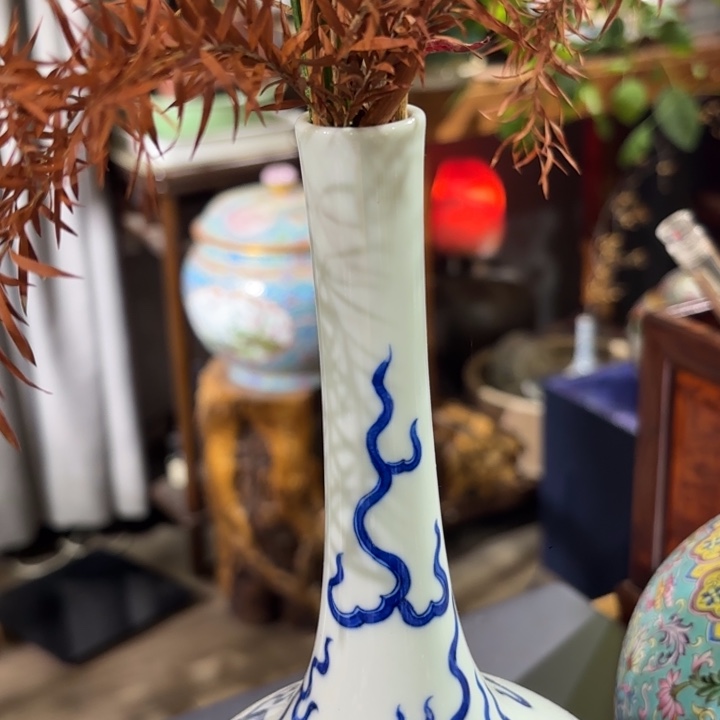 禧***术陶摆件手工手绘青花瓶