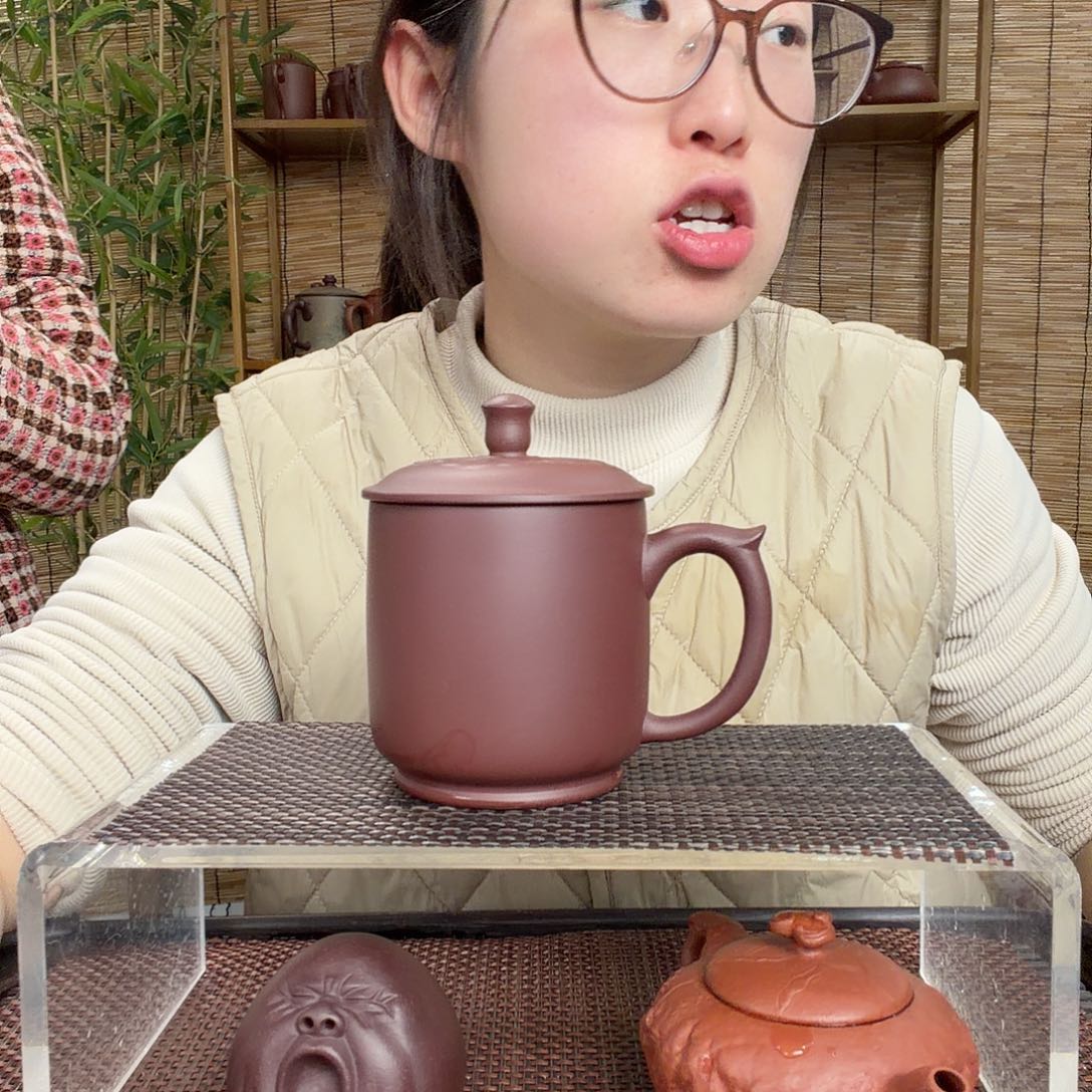 茶壶紫砂原矿紫泥如意菱花办公杯没礼盒微瑕