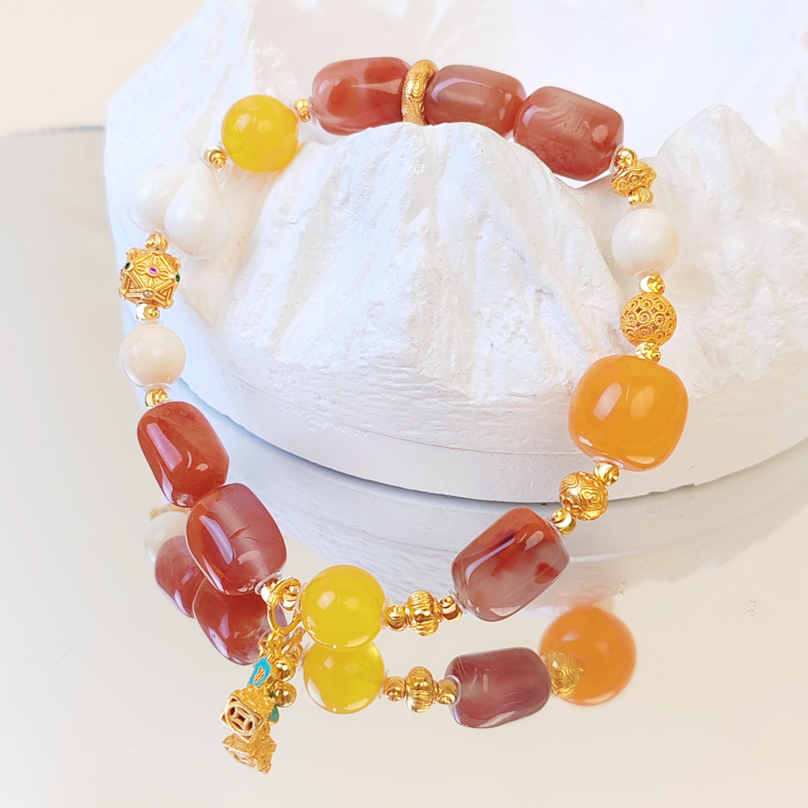 【丹霞驿】火焰纹随形鸡油红墩子猛犸手串（多样性发其一）