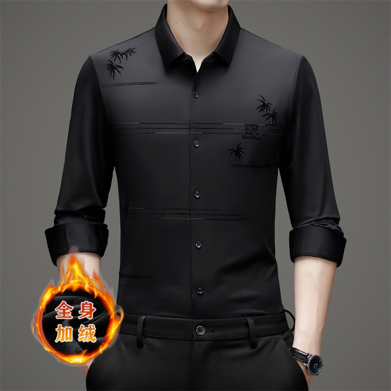 寒霸品牌冬新款保暖男士长袖加绒无痕弹力无痕商务休闲衬衫A9856
