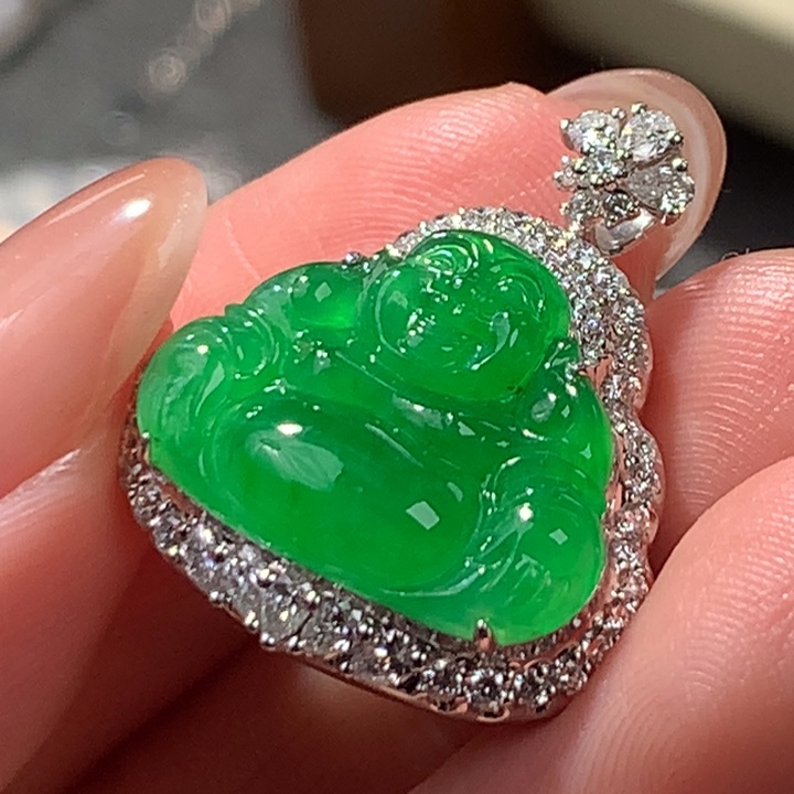 翡翠18K金镶嵌吊坠(不含链)佛公