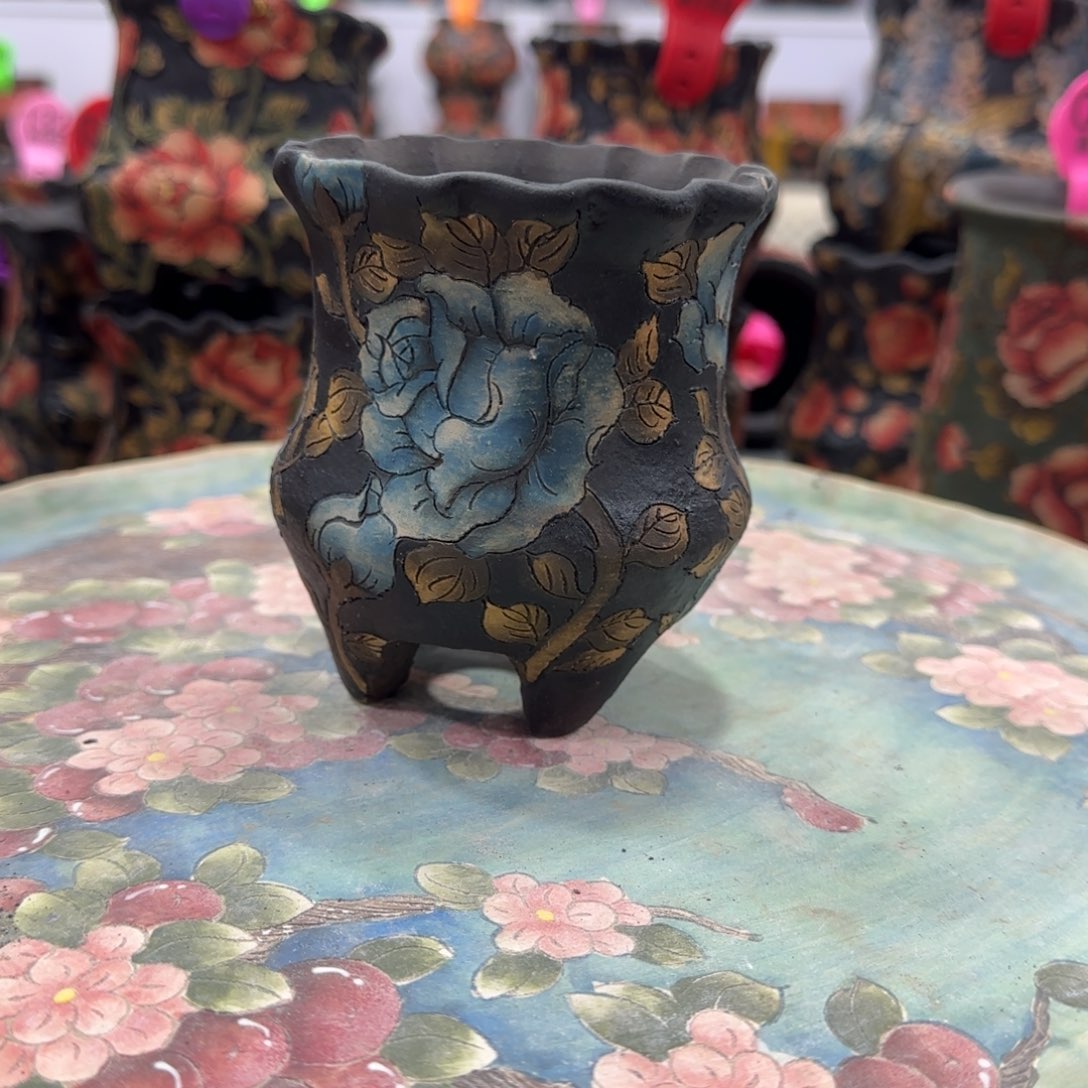 紫砂花盆精品多肉手绘花盆