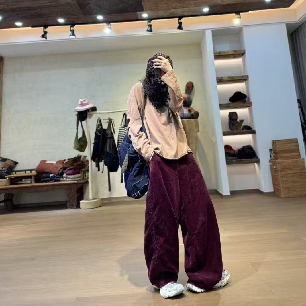 六一奶奶精选 忆古朴拙241017秋冬新品坑条双层休闲撞色线长裤