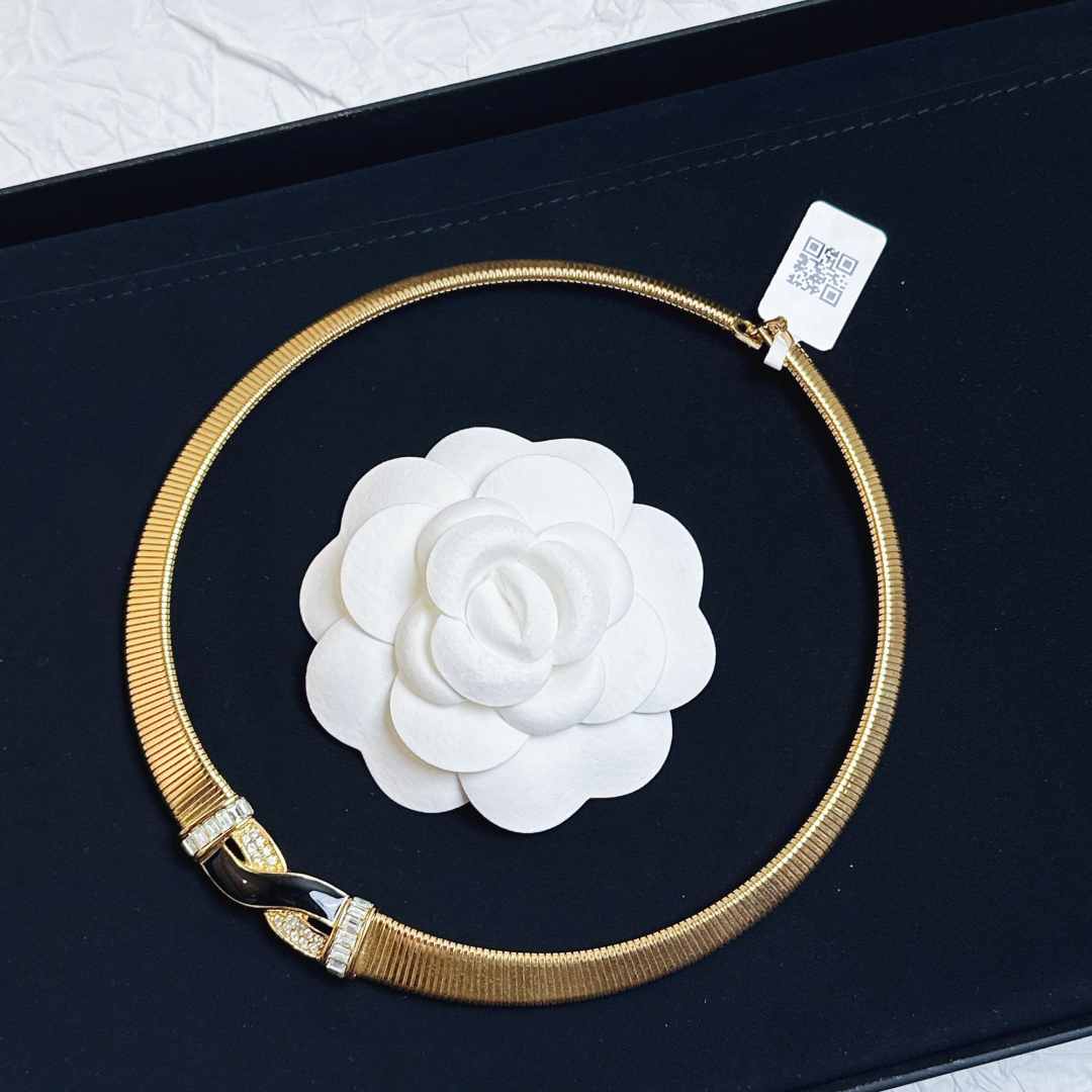 95新 DIOR/迪奥 柚礼中古/迪奥黑色珐琅扭结项链LZ503369