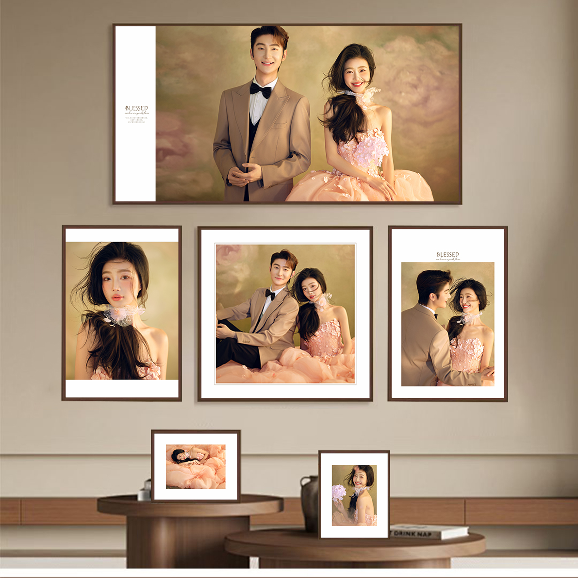 美拉德色系相框定制亲子婚纱照极简风画框装饰婚纱照全家福照片墙
