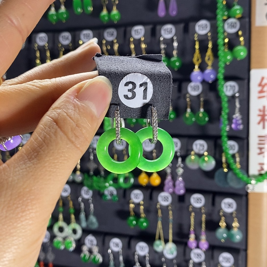 银S925镶嵌翡翠耳饰31