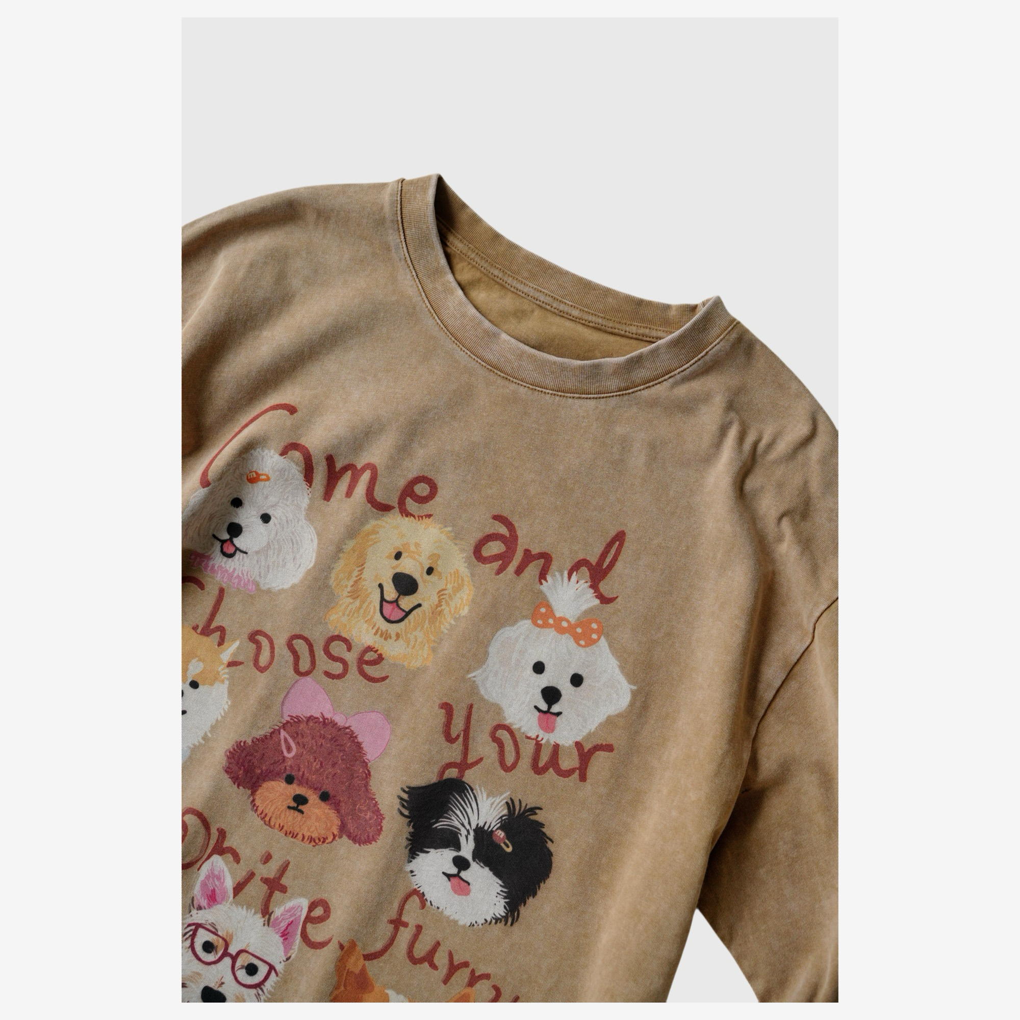 狗狗头像水洗印花短袖T恤